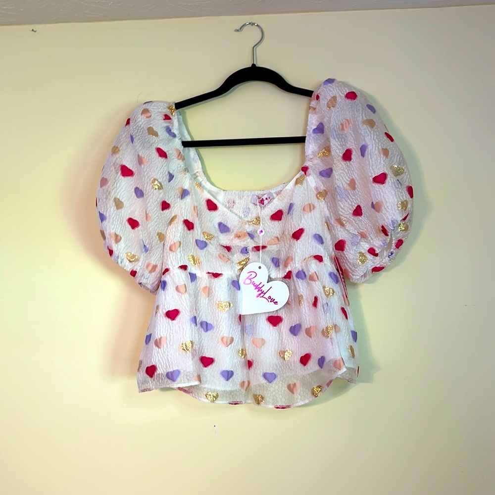 White Babydoll Tee with Puffy Sleeves, Size medium, from Buddylove